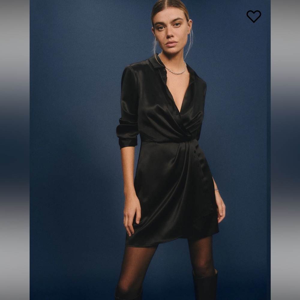 NWT Reformation Alaina Silk Shirt Dress Size 6 in Black